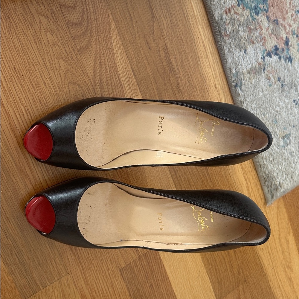 Christian Louboutin black peep toe heels with red bottoms size 40